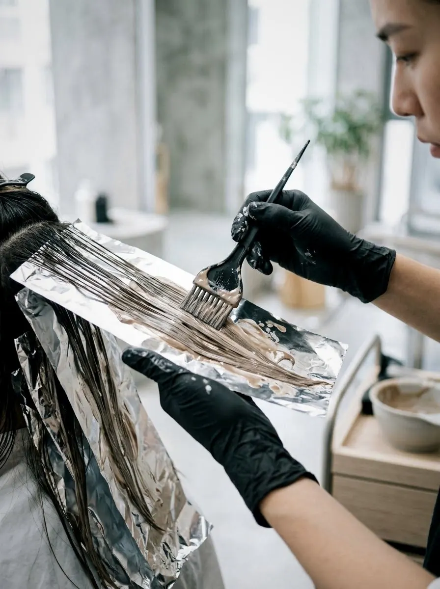 以錫紙分區上色，處理挑染細節