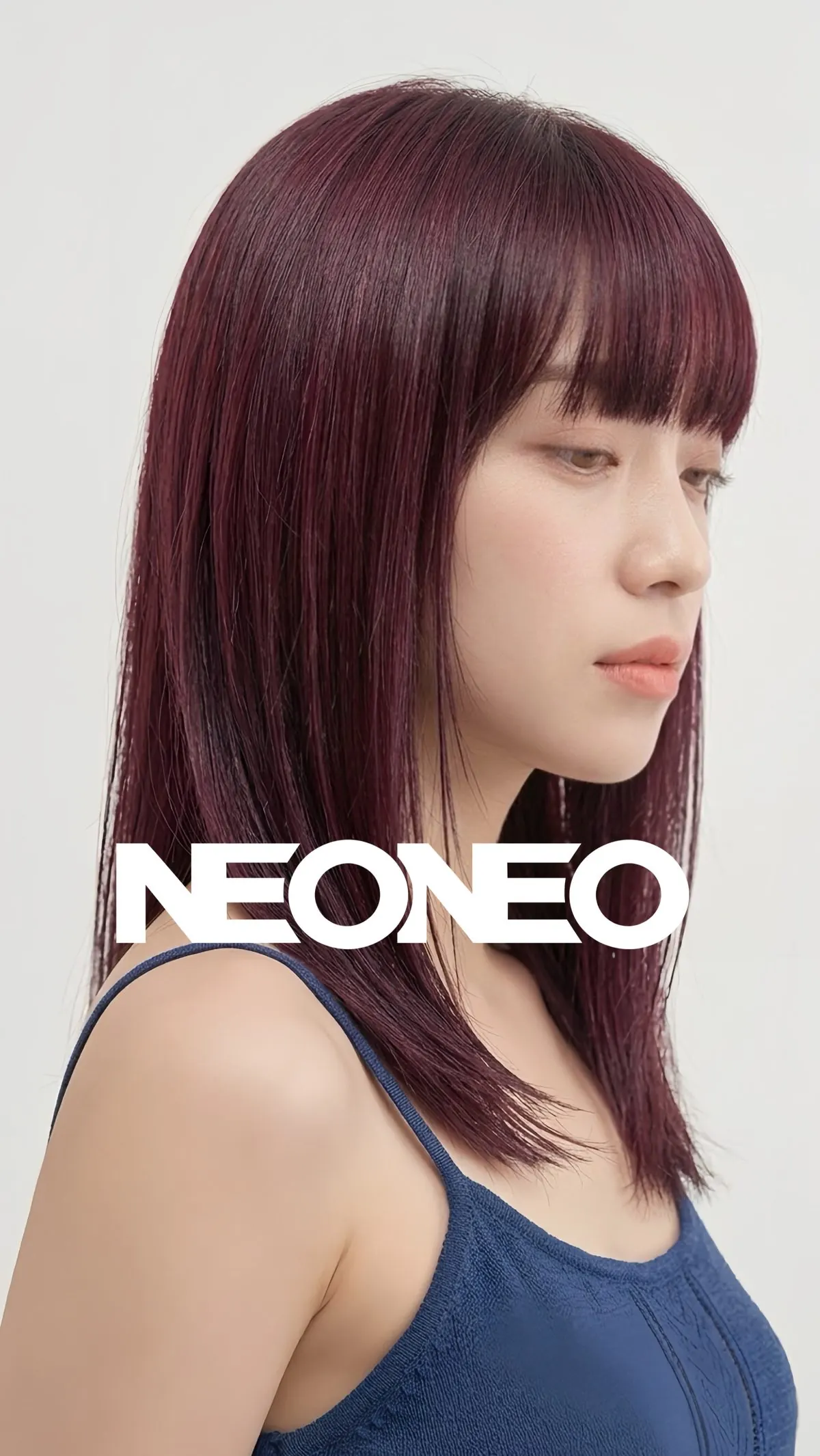 NEO HAIR 髮型作品海報：深酒紅長直髮配齊蔭造型